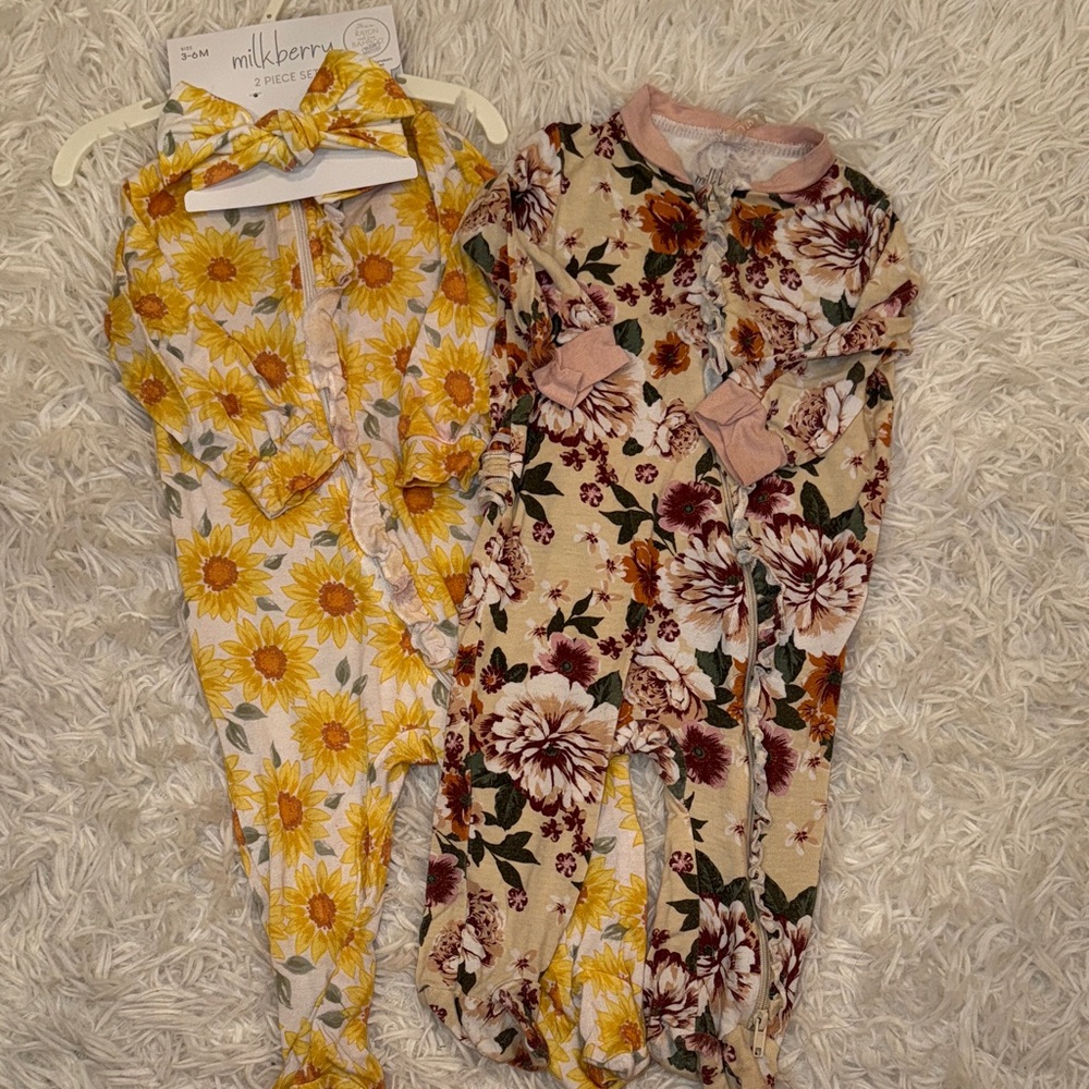 Milkberry Sunflower and Floral Baby Rompers
